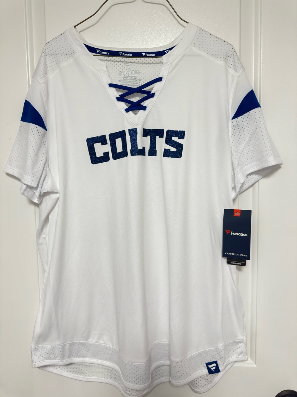 Fanatics White and Blue Colts Lace-Up Short Sleeve Jersey